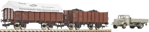 Fleischmann 521604 - Set of 2 open wagons, Type O, with truck weathered DB