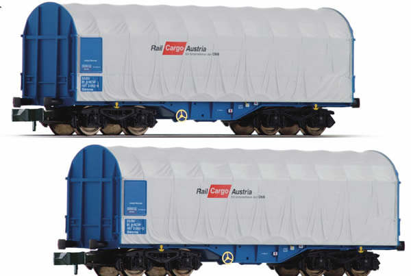 Fleischmann 837924 - 2 piece set sliding tarpaulin wagons type Shimms, ÖBB (Rail Cargo Austria)