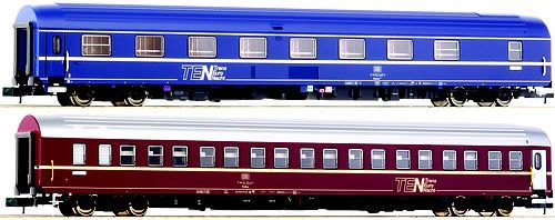 Fleischmann 860704 - Set: sleeping cars T2S, red+blue, DB