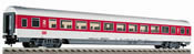 IC/EC long distance openplan coach in traffic red livery, 2nd class, type Bpmbz.293.6 of the DB AG