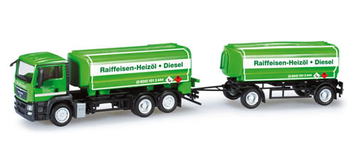 Herpa 159739 - MAN TGS M fuel tank trailer Raiffeisen / RWZ