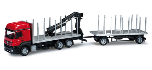 Herpa 159944 - Mercedes-Benz Axor 2010 stake trailer with rear loading crane