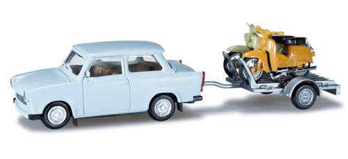Herpa 27502 - Trabant 601 Limousine with trailer and two Simson KR 51/1