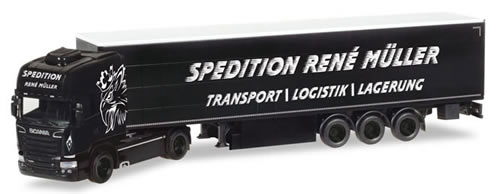Herpa 308748 - Scania R TL Curtain Semi Rene Muller Transporte