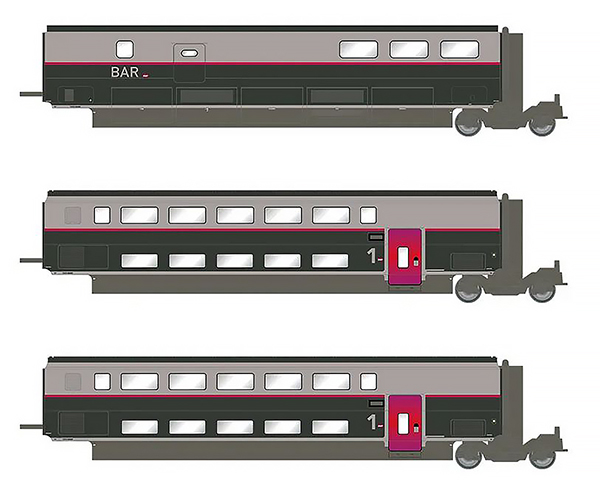 Jouef HJ3016 - TGV Duplex Carmillon, 3-unit pack intermediate coaches