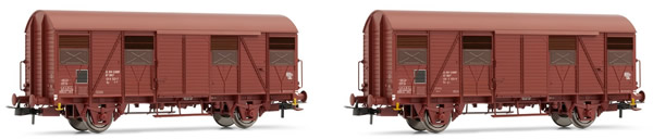 Jouef HJ6154 - French boxcar set type G4 UIC ORE of the SNCF; with opened flaps; oxide red
