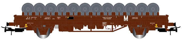 Jouef HJ6172 - 2-axle flat wagon Ks type in brown livery, loaded with wheel sets