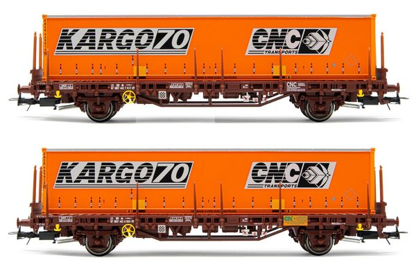 Jouef HJ6224 - 2pc set of 2-axle stake wagon Lgs, loaded with a CNC Kargo70 container