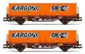 2pc set of 2-axle stake wagon Lgs, loaded with a CNC Kargo70 container