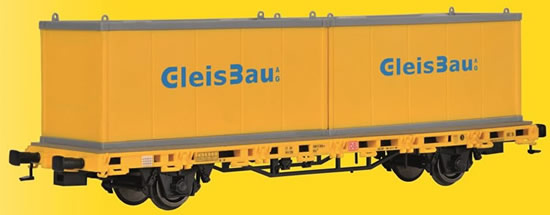 Kibri 26268 - H0 Low side car with 2 containers GleisBau,finished model