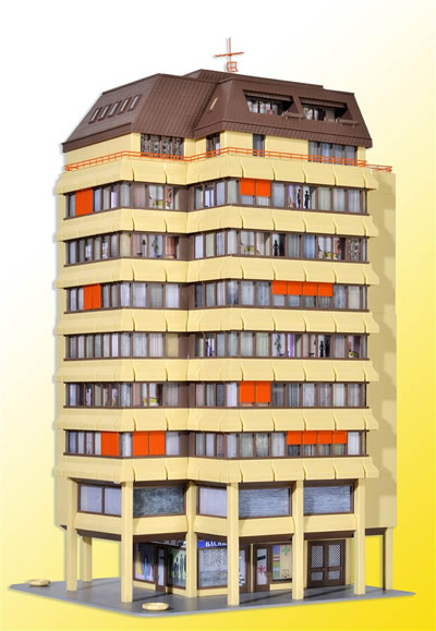 Kibri 38218 - H0 High-rise building with shopping center andpenthouse flat incl. floor interior lighting