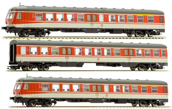 Liliput 133156 - German 3pc RailCar Set DMU BR 614 of the DB - Orange & Grey 