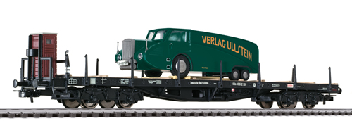 Liliput 235754 - flat wagon DR  ep.II  with breaker h. + truck green