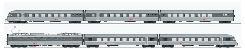 Marklin 37546 - Dgtl SBB Era IV Cl. RABe EC 6-part Gray Mouse Powered Rail Car Train