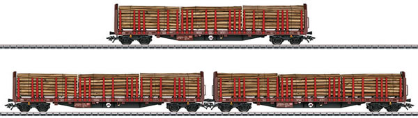 Marklin 47047 - 3pc Stake Car Set Type Roos 639 with load