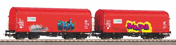 Piko 58257 - Dutch  Set of 2 sliding tarpaulin wagons Shimmns with graffiti Caib of the NS