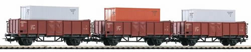 Piko 58333 - 2-Axle Gondola Ommu39 DR IV w/Container, 3 Pcs