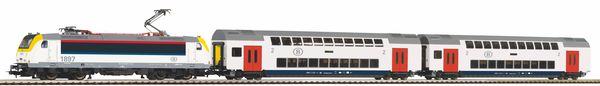 Piko 97943 - Starter set with bedding, electric locomotive passenger train and 2 double-decker cars SNCB