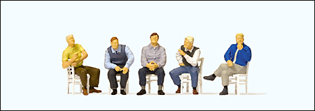 Preiser 10579 - Pedestrians -- Seated Men Waiting, Includes Loose Chairs, pkg(5)