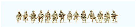Preiser 16564 - Modern US Army Unpainted Figures -- Seated Drivers & Soldiers w/Gear pkg(14)