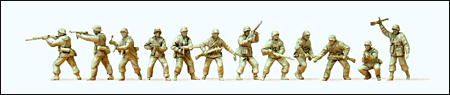 Preiser 16604 - Former German Army WWII Unpainted Figures -- Attacking Infantry in Winter Uniform 1943-45 pkg(12)