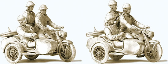 Preiser 16615 - Motorcycle Crew Unpainted (6 men, 2 motorcycles with side car)