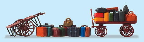Preiser 17705 - 2 carts. Luggage. 15 loose pieces of luggage