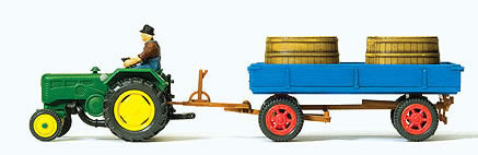 Preiser 17943 - Farm tractor & trailer with tubs for grapes