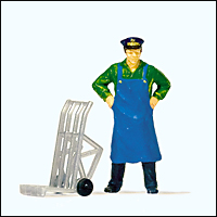 Preiser 28125 - Railroad Personnel -- Standing Porter with Luggage Cart