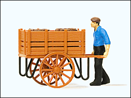 Preiser 28131 - Working People -- Worker with Handcart, Load of Barrels