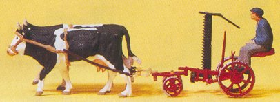 Preiser 30443 - Cow Drawn Reaper w/Farmer