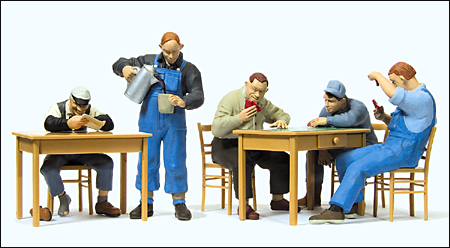 Preiser 65357 -  US Railroad Personnel on Break, Loose Chairs & Table Included, pkg(5) 
