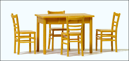 Preiser 65809 - Table with 4 Chairs, Kit -- Wooden Color