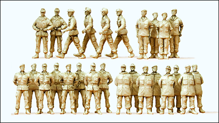 Preiser 72535 - German Army (BW) Unpainted Figures -- Soldiers on Parade Ground (Marching, Standing at Ease) pkg(26)