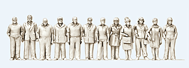 Preiser 74091 - Standing Women and Men - Kit, 12 Figures Unpainted