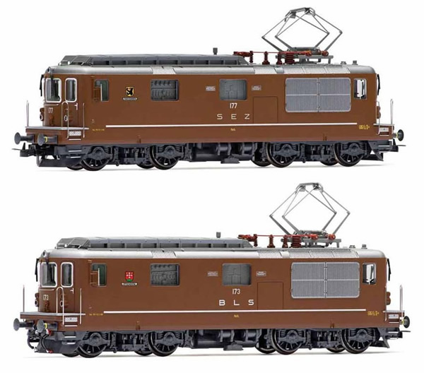 Rivarossi HR2813 - Swiss 2pc Electric locomotives Re 4/4, SEZ 177 Zweisimmen + BLS 173 Lötschental Set