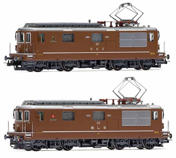 Rivarossi HR2813ACS - Swiss 2pc Electric locomotives Re 4/4, SEZ 177 Zweisimmen + BLS 173 Lötschental Set(Sound Decode