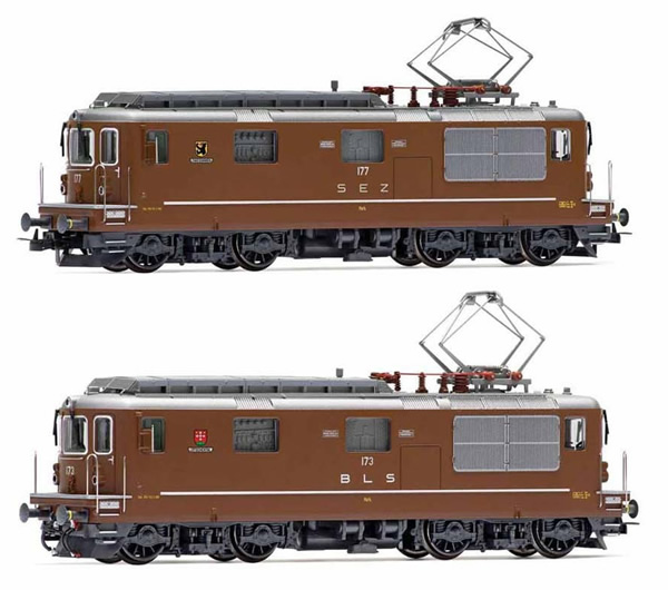 Rivarossi HR2813S - Swiss 2pc Electric locomotives Re 4/4, SEZ 177 Zweisimmen + BLS 173 Lötschental Set(DCC Sound De