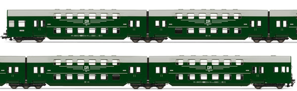 Rivarossi HR4239 - German 4-unit double decker coaches of the DR; flat front epoch IV