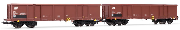 Rivarossi HR6288 - Set of 2 open wagons Eaos with FS squared logo, weathered