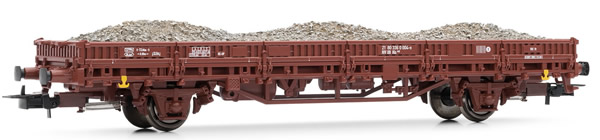 Rivarossi HR6305 - 2-axle flat wagon without stakes, DB, period IV, livery brown, loaded with ballast