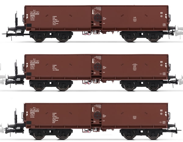 Rivarossi HR6307 - 3-unit set self-discharging wagons without top box, DR, period IV a, livery brown