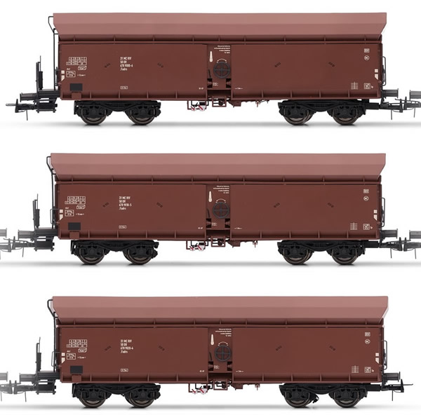 Rivarossi HR6309 - 3-unit set self-discharging wagons with top box, DR, period IV a, livery brown