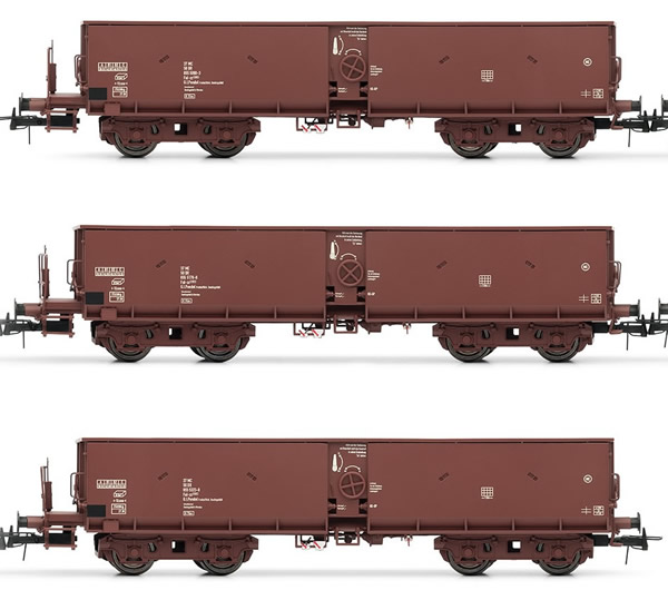 Rivarossi HR6325 - German 3-unit hopper car set type Fal-zz of the DR; in brown livery
