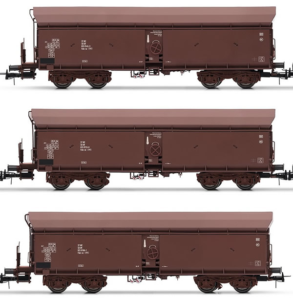 Rivarossi HR6327 - German 3-unit hopper car set type Fals of the DR; in brown livery with brown bogies