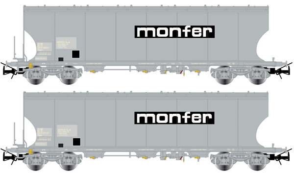 Rivarossi HR6426 - 2-unit set hopper wagons type Uagpps with round sides, grey livery MONFER