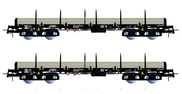Rivarossi HR6477 - 2pc 4-axle stake wagons type Remms, loaded with gas pipes thyssenkrupp