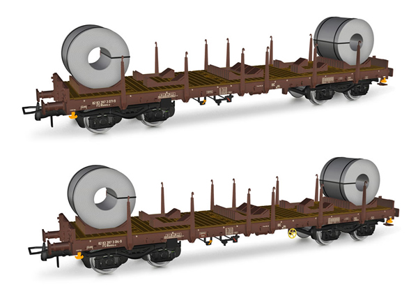 Rivarossi HR6478 - 2pc Rhmms-x flat wagons, loaded with coils