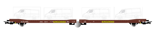 Rivarossi HR6501 - Transwaggon, 3-axle flat wagon, brown livery, loaded with 4 Sprinter Vans