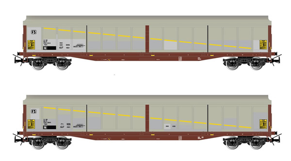 Rivarossi HR6529 - 2-unit set of 4-axle wagons with sliding walls Habils, FS Televiore